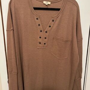 Entro Brown Long Sleeve Henley Top
